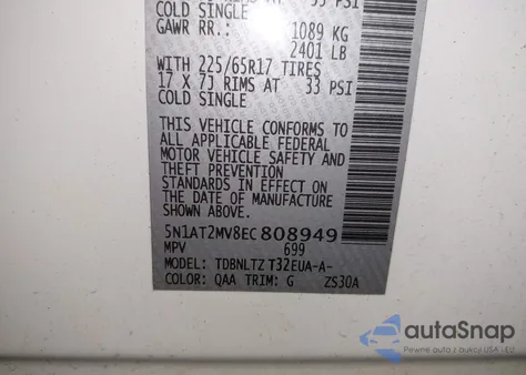 2014 Nissan Rogue Sv z USA, uszkodzony, nr VIN 5N1AT2MV8EC808949